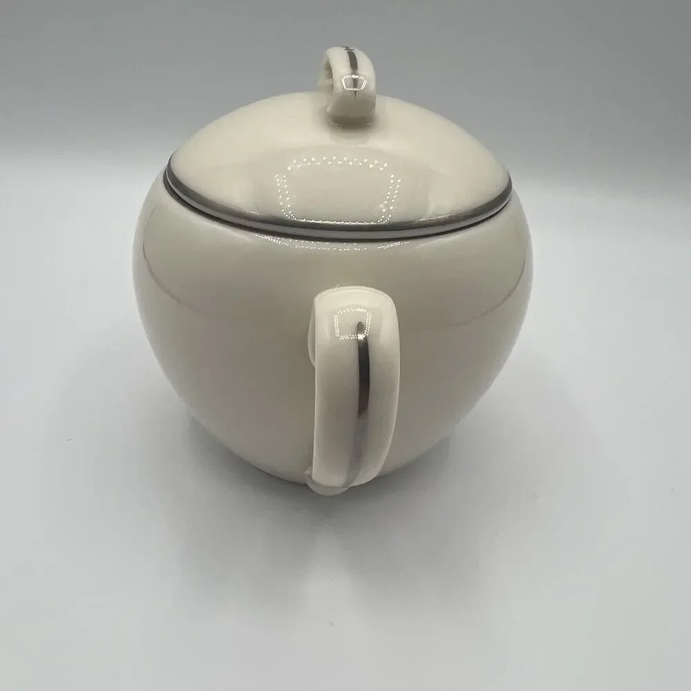 Vintage Lenox Olympia Platinum Covered Sugar Bowl with Lid – Ivory Bone China